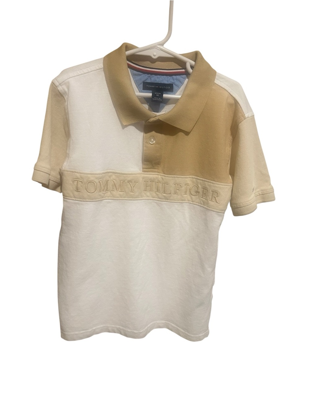 Tommy Hilfiger Kids Colorblock Polo in Cream & Tan